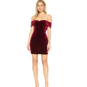 Nicholas Off Shoulder Velvet Mini Dress 6 Red NEW